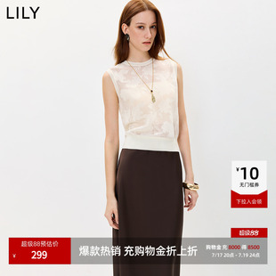 LILY2026秋新款女装含莱赛尔亚麻镂空花朵钩针白色套头针织衫背心