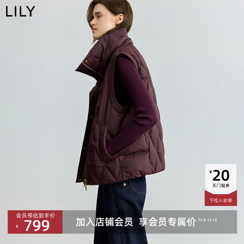 LILY鸭绒菱格百搭轻薄羽绒服马甲
