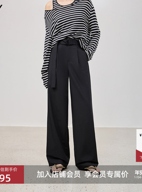 【商场同款】LILY2025春新款女装经典宽松弹力休闲腰带黑色阔腿裤