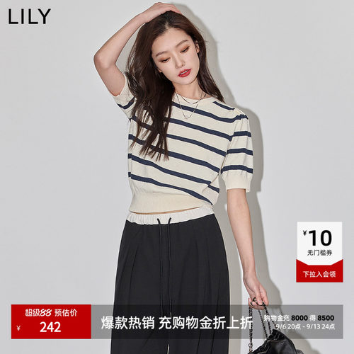 LILY通勤泡泡袖修身复古针织衫