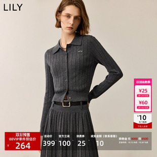【天猫预售】李沁代言LILY26冬新格雷系学院风POLO领修身针织开衫