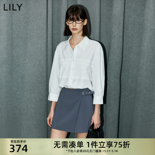 宽松白衬衫 LILY2024夏新款 女装 气质优雅浪漫镂空设计感拼接通勤款