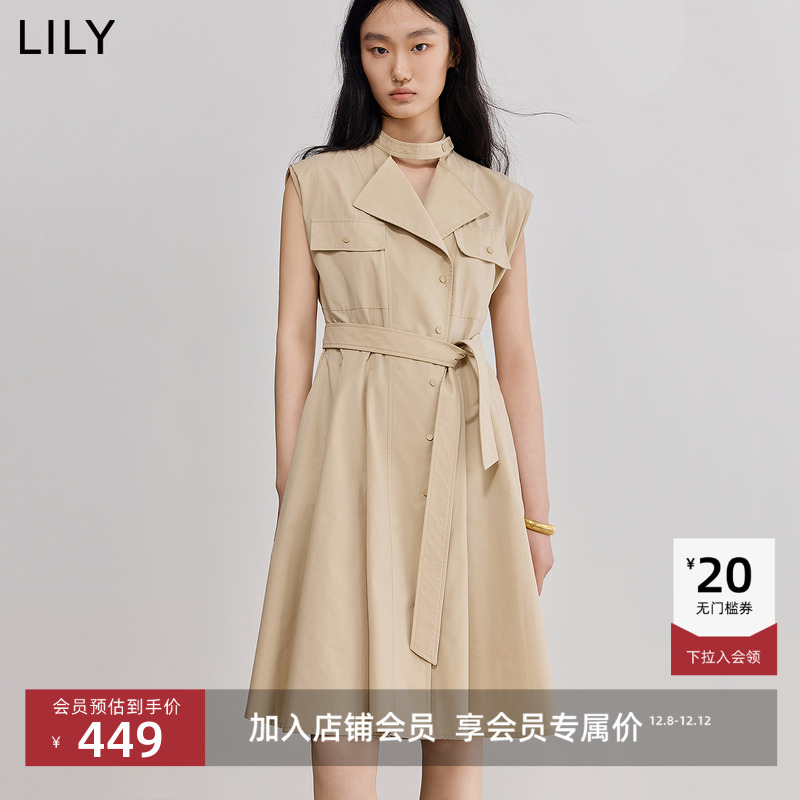 ILY设计感收腰V领时尚连衣裙