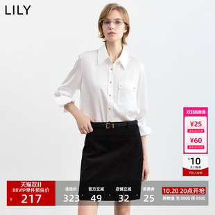 李沁代言LILY2026冬新款女装简约翻领轻商务休闲通勤长袖衬衫上衣