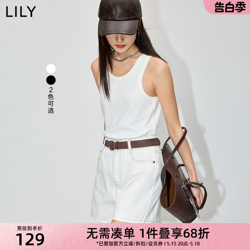 LILY2024夏新款女装设计感绣花美式复古修身内搭针织吊带背心上衣