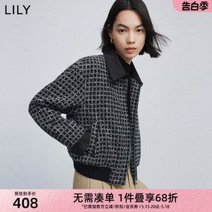 LILY2024春新款女装美式复古减龄休闲通勤款小香风棒球服短外套女