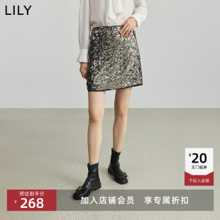 复古设计感重工亮片休闲高腰A字裙半身裙短款 LILY2025秋新款 女装