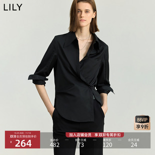 黑色衬衫 解构主义设计感两穿收腰休闲通勤长袖 女装 LILY2025秋新款