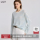 LILY2025新款 针织衫 女装 羊毛亚麻混纺撞色条纹宽松休闲圆领长袖