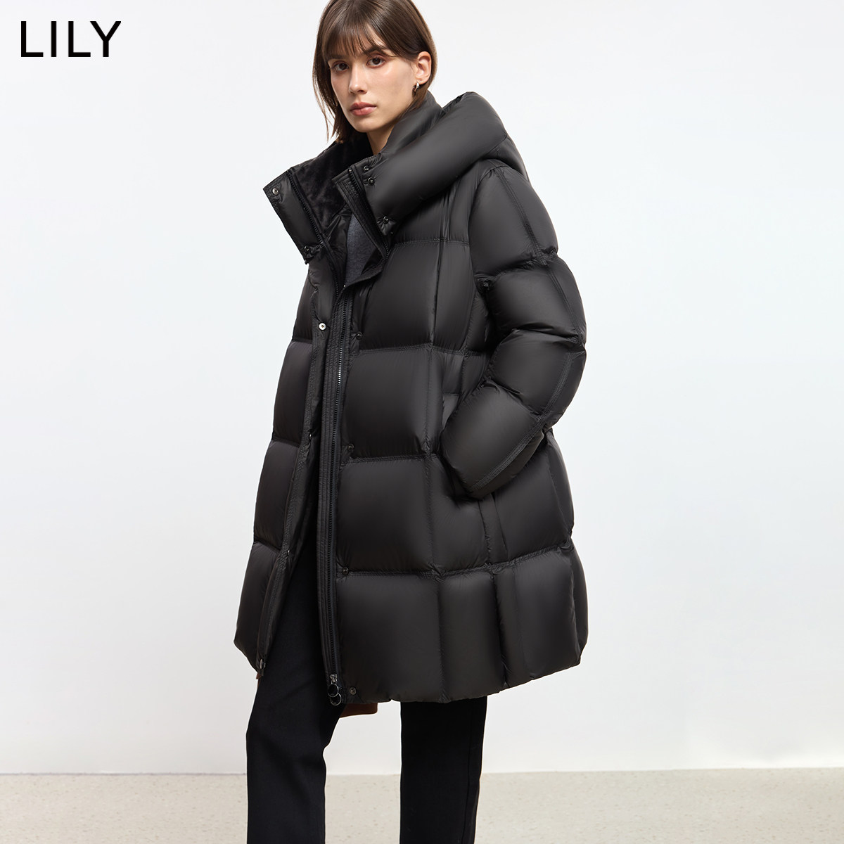 【直播间专享】LILY中长款泡芙鹅绒服女装冬季新款加厚羽绒服外套
