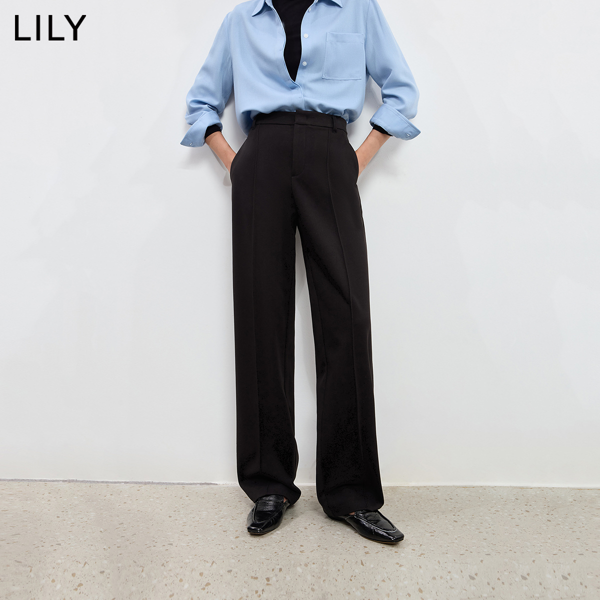 【商场同款】LILY2025冬新款女装磨毛垂感纯色休闲通勤西裤直筒裤