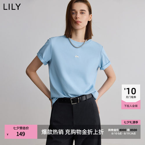LILY通勤女上衣百搭圆领简约短袖