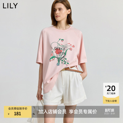LILY全棉短袖圆领印花休闲T恤
