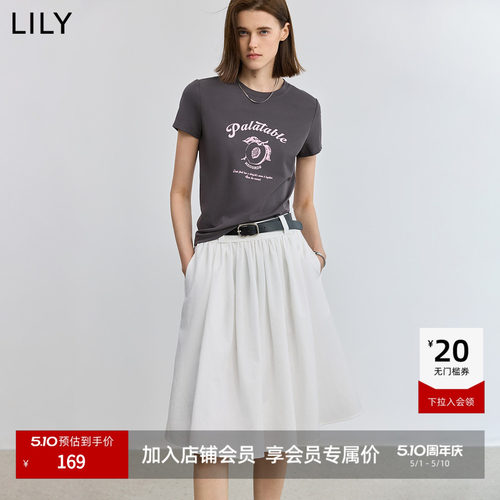 LILY撞色字母印花圆领桃子短袖