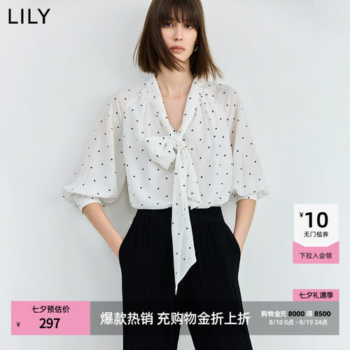 LILY通勤七分袖法式波点雪纺衫