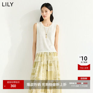 LILY2026夏新款女装简约圆领套头休闲通勤白色无袖针织衫背心短款