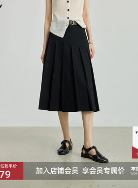 不易掉色LILY2025新款女装设计感气质通勤休闲黑色百褶裙半身裙
