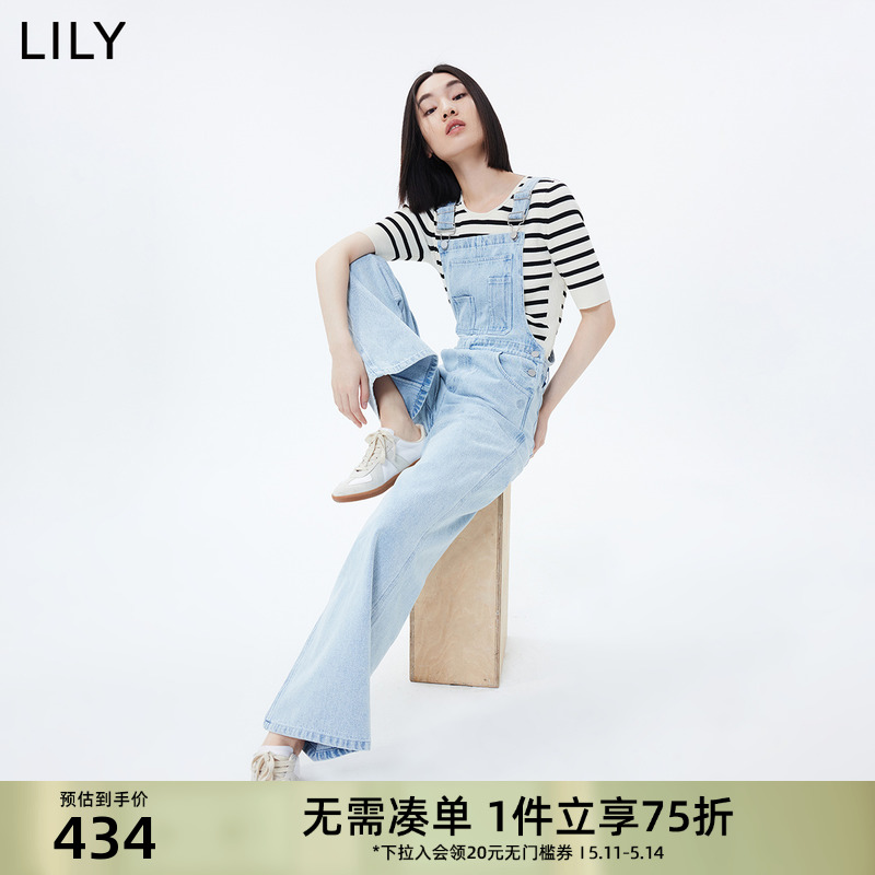 Lily新款全棉复古校园背带牛仔裤