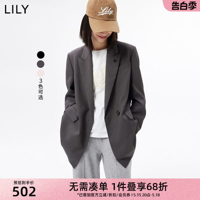 Lily纯色洋气通勤双排扣西装外套