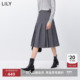 LILY2026春新款 格雷系休闲气质通勤灰色百褶裙A字半身裙中长款 女