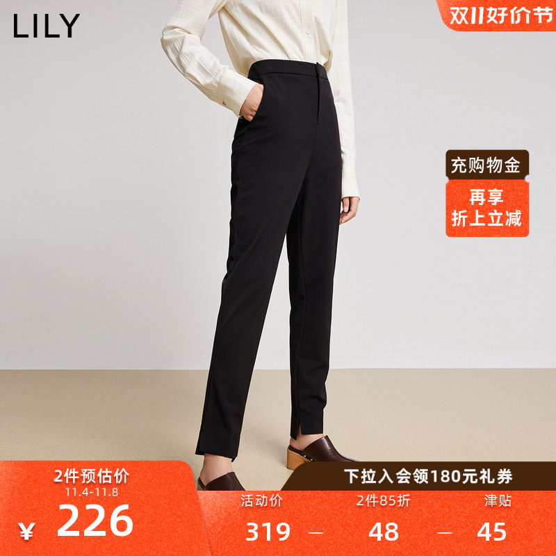 【商场同款】LILY新款通勤黑色高腰显瘦直筒休闲西装长裤女