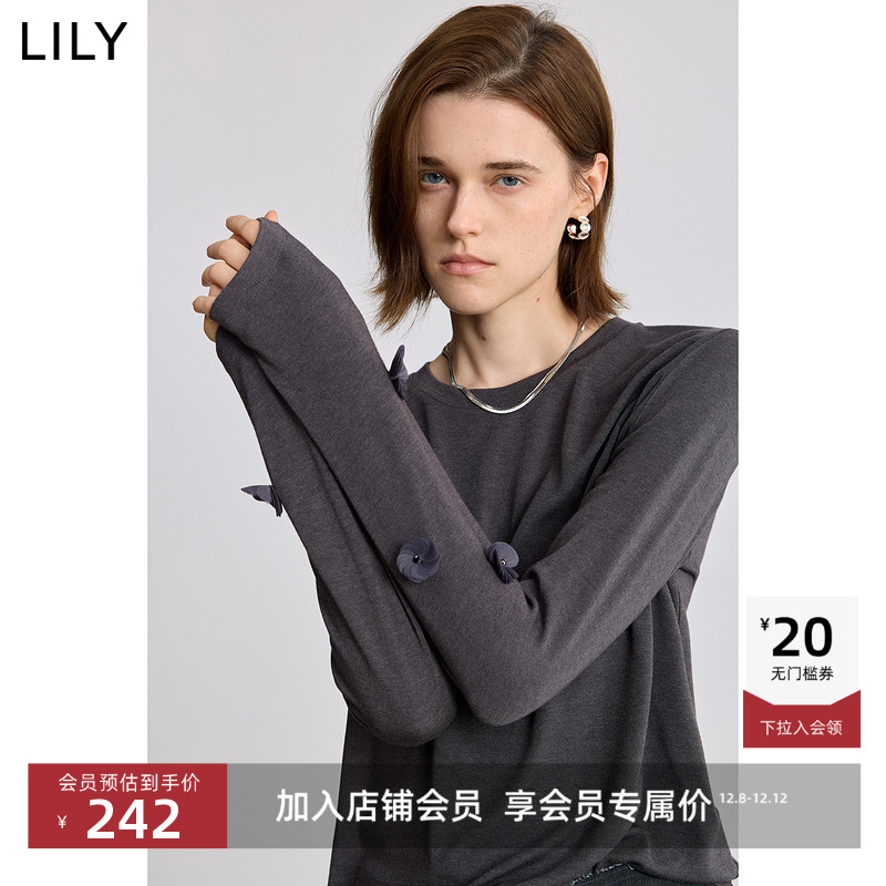 LILY通勤长袖休闲气质钉花T恤
