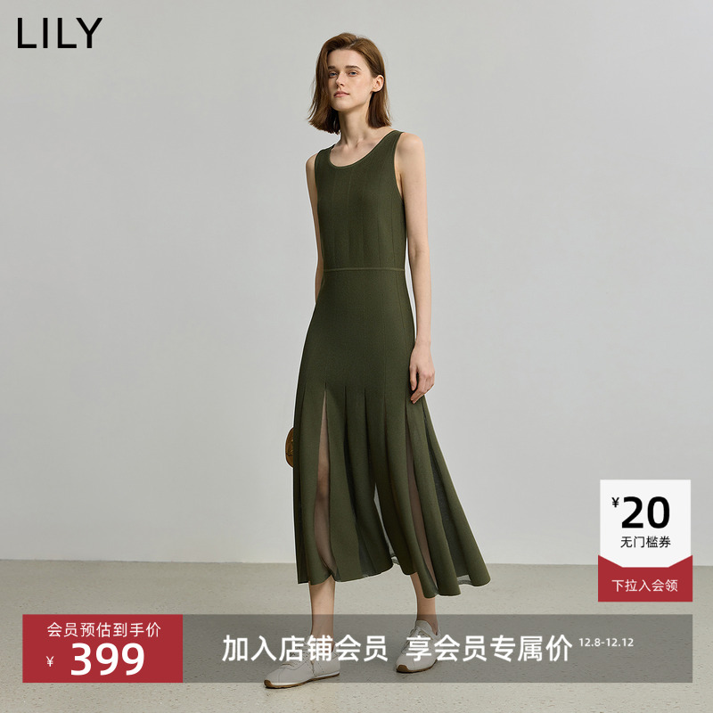 LILY收腰无袖女装圆领连衣裙
