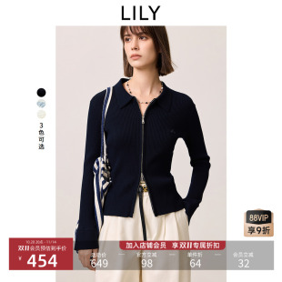 针织开衫 LILY2025新款 修身 简约高端休闲翻领薄款 上衣外套 秋冬女装