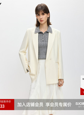 LILY2026春新款女装含羊毛时髦简约休闲廓形气质通勤白色西装外套