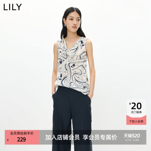 LILY套头莱赛尔无袖印花雪纺衫