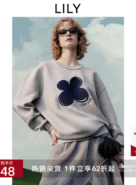 【幸运花卫衣】LILY2025春新款女装FAKEROOM合作五明治刺绣卫衣女
