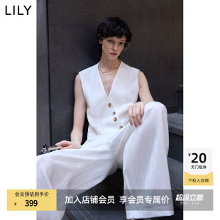 女 阔腿裤 LILY2026夏新款 莱赛尔亚麻垂感老钱风宽松白色通勤休闲裤