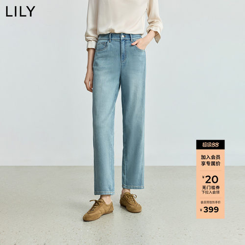LILY通勤复古休闲百搭直筒牛仔裤