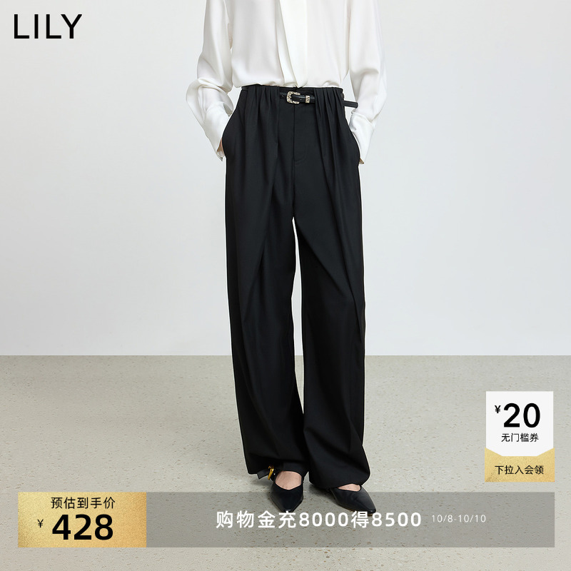 LILY复古新款休闲通勤直筒阔腿裤