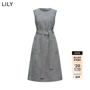 【商场同款】LILY2025夏格雷系圆领收腰气质通勤灰色无袖连衣裙女
