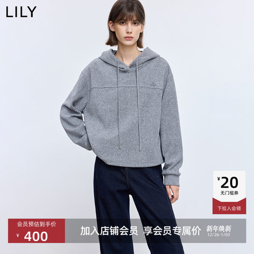 LILY通勤抽绳连帽百搭格雷系卫衣