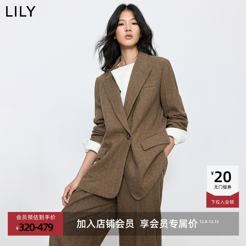 LILY混纺通勤人字纹新款西装外套