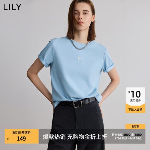 LILY通勤女上衣百搭圆领简约短袖