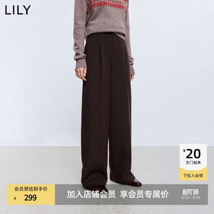 女 休闲裤 LILY2025冬新款 含莱赛尔醋酸羊毛复古通勤深色直筒阔腿裤