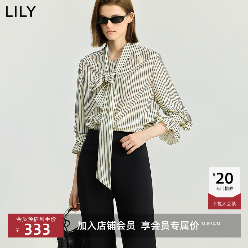 LILY细条纹通勤飘带长袖女装衬衫