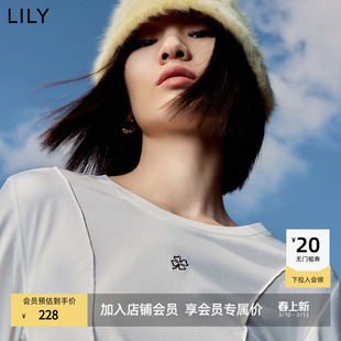 LILY2026春新款圆领内搭打底衫休闲通勤百搭白色长袖T恤女短款