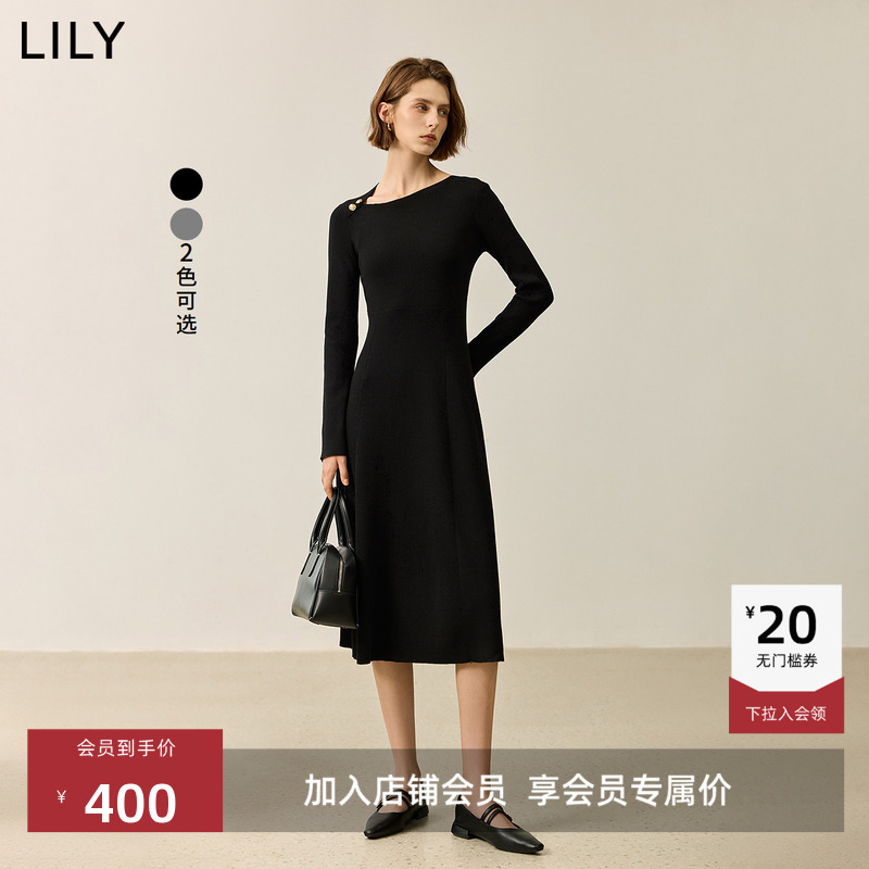 异形领口小黑裙LILY收腰显瘦A字