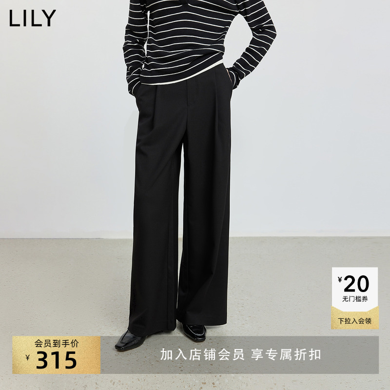 LILY显瘦弹力宽松休闲高腰阔腿裤