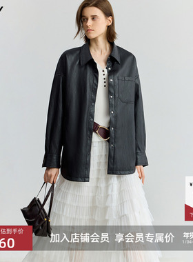 LILY2025新款女装复古工装翻领宽松休闲通勤黑色衬衫式夹克外套