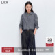 纯棉复古撞色条纹翻领休闲通勤藏青色衬衫 LILY2026春新款 女装 外套