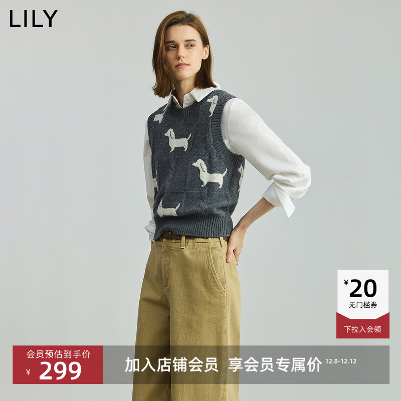 LILY羊毛混纺无袖女装小狗针织衫