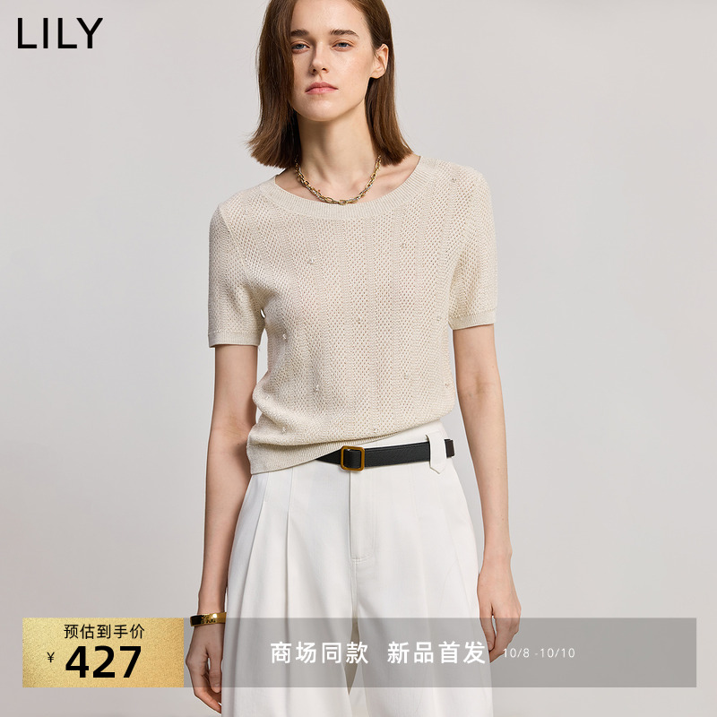 LILY提花圆领新款休闲短袖针织衫
