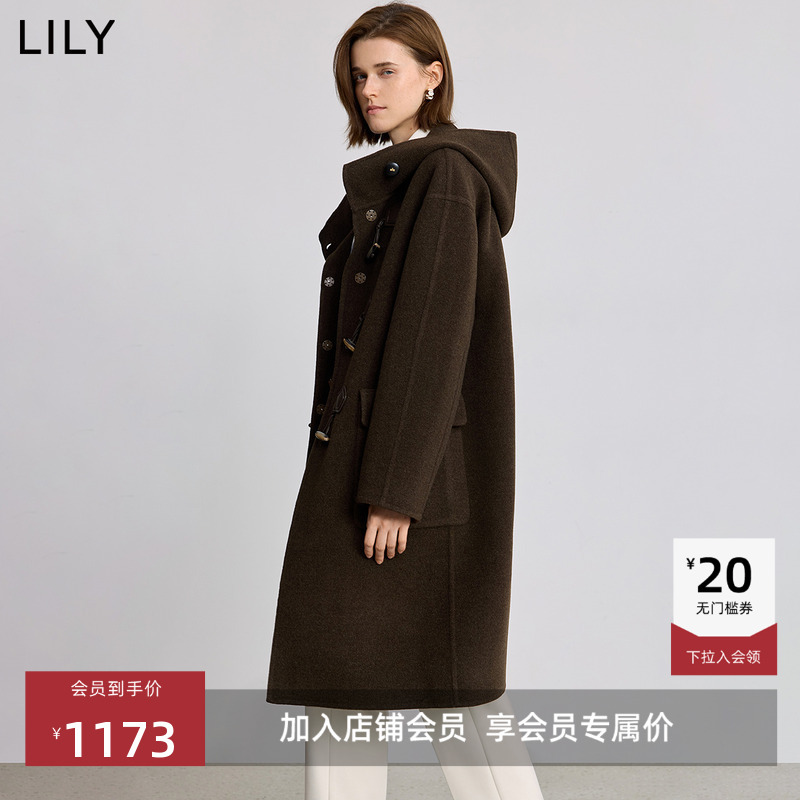 LILY学院风牛角扣复古毛呢大衣