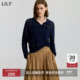 商场同款 LILY2025新款 女装 复古POLO领镂空藏青色针织衫 毛衣