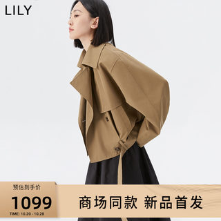 【商场同款】LILY2023秋新款女装复古时尚通勤宽松短款风衣外套女